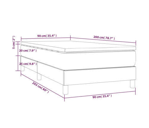 Cama box spring con colchón cuero sintético gris 90x200 cm