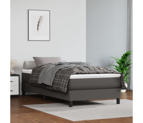 Cama box spring con colchón cuero sintético gris 90x200 cm