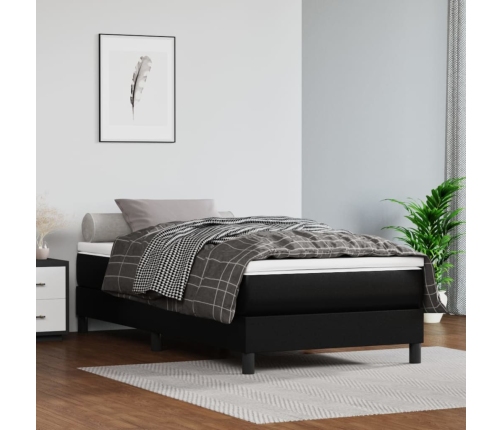 Cama box spring con colchón cuero sintético negro 100x200 cm
