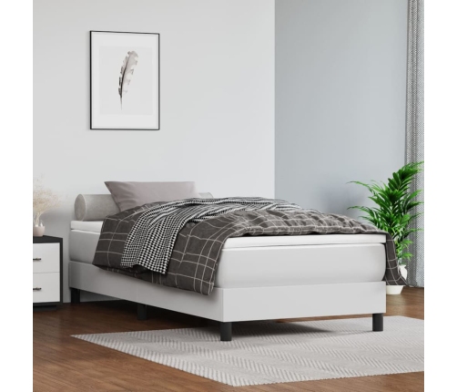 Cama box spring con colchón cuero sintético blanco 100x200 cm