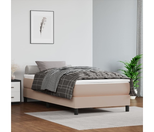 Cama box spring con colchón cuero sintético capuchino 100x200cm