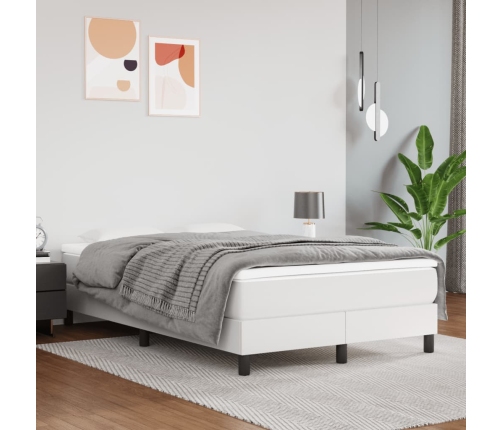 Cama box spring con colchón cuero sintético blanco 120x200 cm