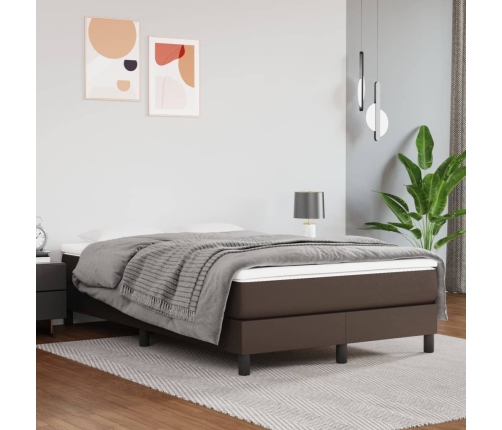 Cama box spring con colchón cuero sintético marrón 120x200 cm