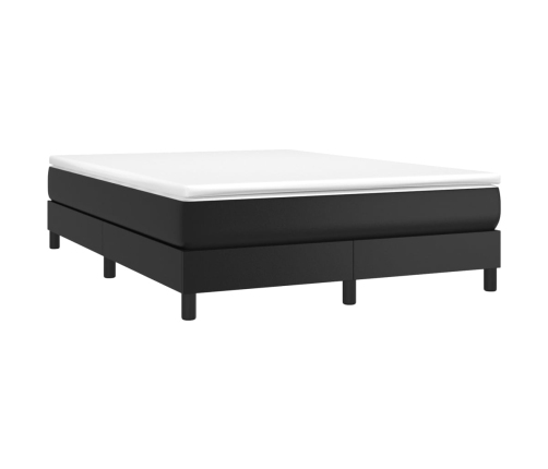 Cama box spring con colchón cuero sintético negro 140x190 cm