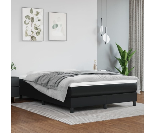 Cama box spring con colchón cuero sintético negro 140x190 cm