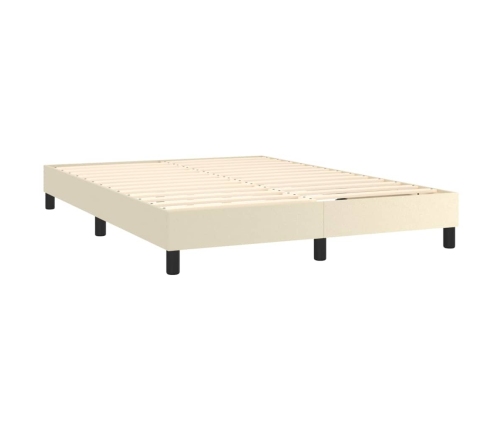 Cama box spring con colchón cuero sintético crema 140x190 cm