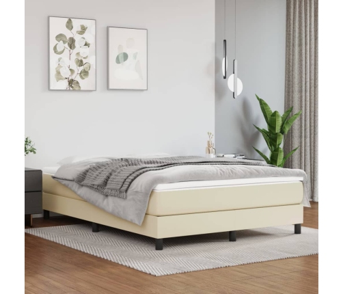 Cama box spring con colchón cuero sintético crema 140x190 cm