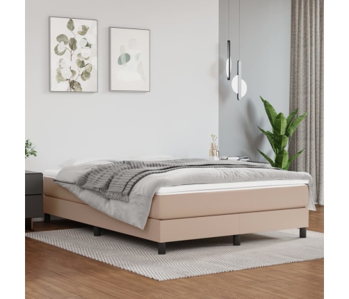 Cama box spring con colchón cuero sintético capuchino 140x190cm