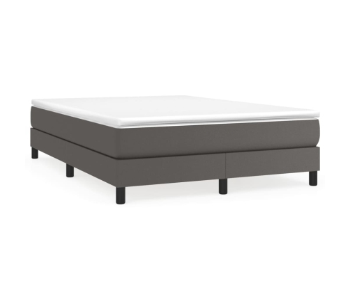 Cama box spring con colchón cuero sintético gris 140x200 cm