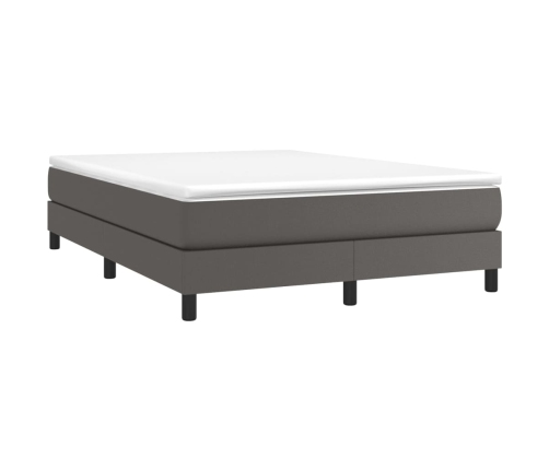 Cama box spring con colchón cuero sintético gris 140x200 cm