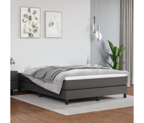 Cama box spring con colchón cuero sintético gris 140x200 cm