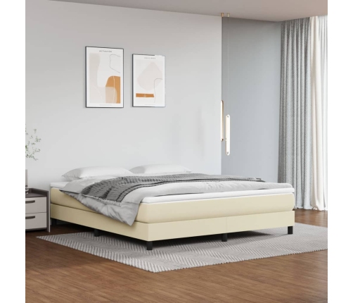 Cama box spring con colchón cuero sintético crema 160x200 cm