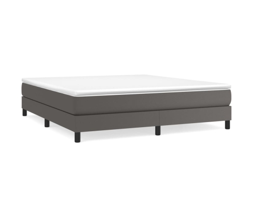 Cama box spring con colchón cuero sintético gris 160x200 cm