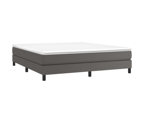 Cama box spring con colchón cuero sintético gris 160x200 cm