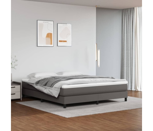 Cama box spring con colchón cuero sintético gris 160x200 cm