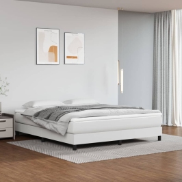 Cama box spring con colchón cuero sintético blanco 180x200 cm