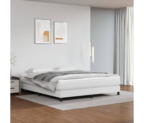 Cama box spring con colchón cuero sintético blanco 180x200 cm