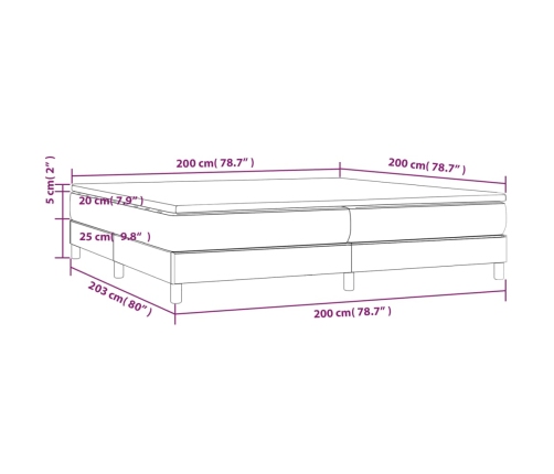 Cama box spring con colchón cuero sintético gris 200x200 cm