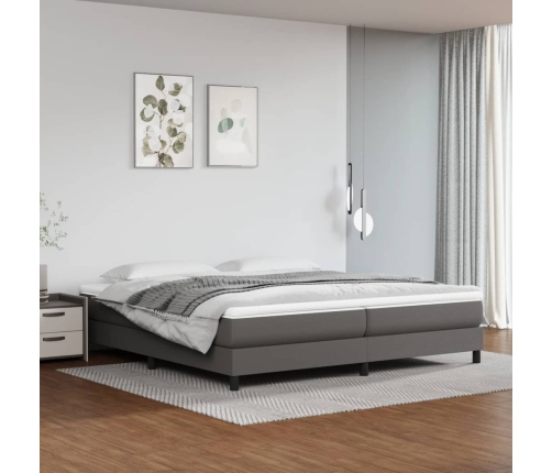 Cama box spring con colchón cuero sintético gris 200x200 cm