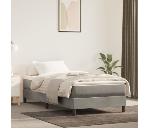 Cama box spring con colchón terciopelo gris claro 80x200 cm