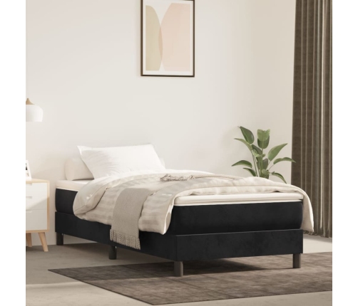 Cama box spring con colchón cuero sintético negro 90x190 cm