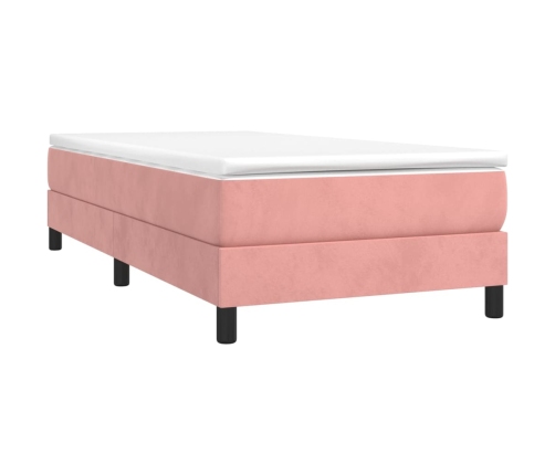 Cama box spring con colchón terciopelo rosa 90x190 cm