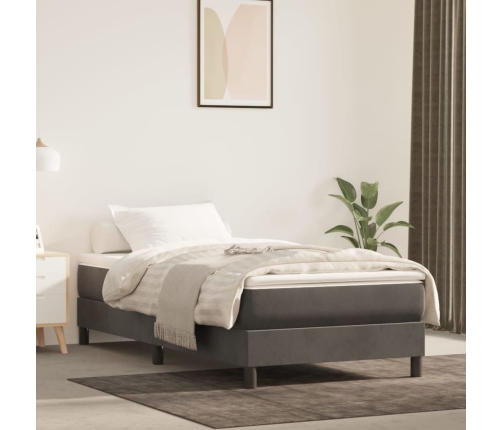 Cama box spring con colchón terciopelo gris oscuro 90x200 cm