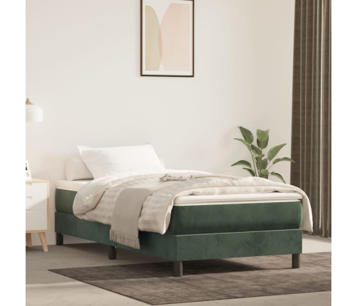 Cama box spring con colchón terciopelo verde oscuro 90x200 cm