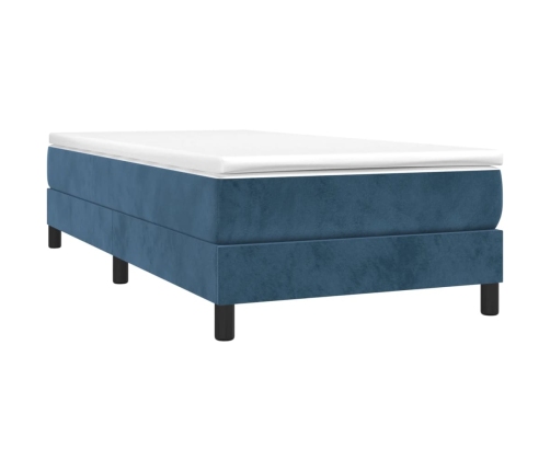 Cama box spring con colchón terciopelo azul oscuro 90x200 cm