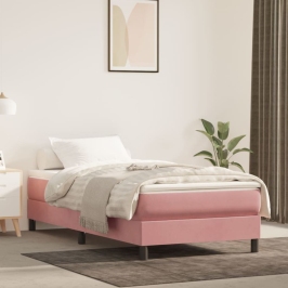 Cama box spring con colchón terciopelo rosa 90x200 cm