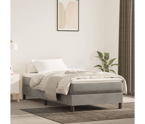 Cama box spring con colchón terciopelo gris claro 100x200 cm