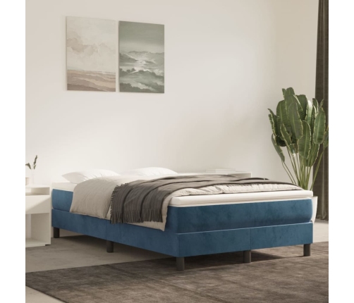 Cama box spring con colchón terciopelo azul oscuro 120x200 cm