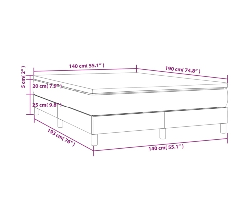Cama box spring con colchón terciopelo gris claro 140x190 cm