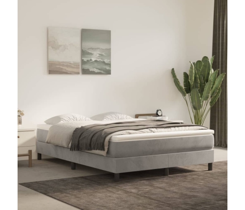 Cama box spring con colchón terciopelo gris claro 140x190 cm
