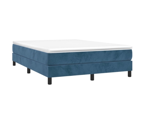Cama box spring con colchón terciopelo azul oscuro 140x190 cm