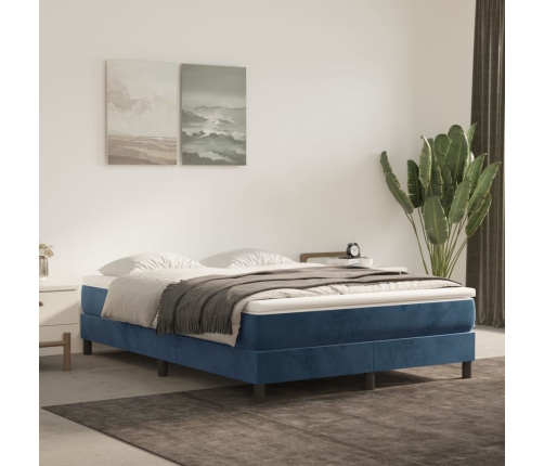 Cama box spring con colchón terciopelo azul oscuro 140x190 cm