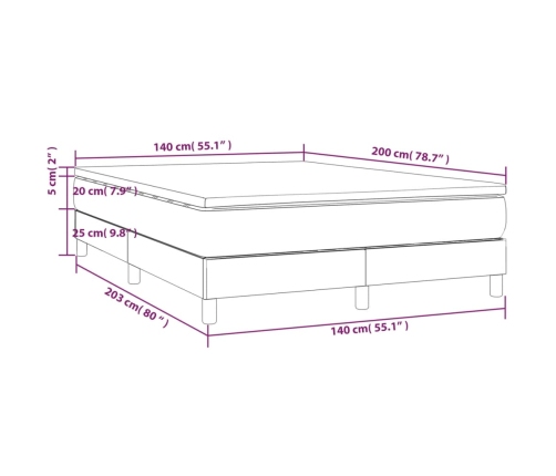 Cama box spring con colchón terciopelo gris claro 140x200 cm