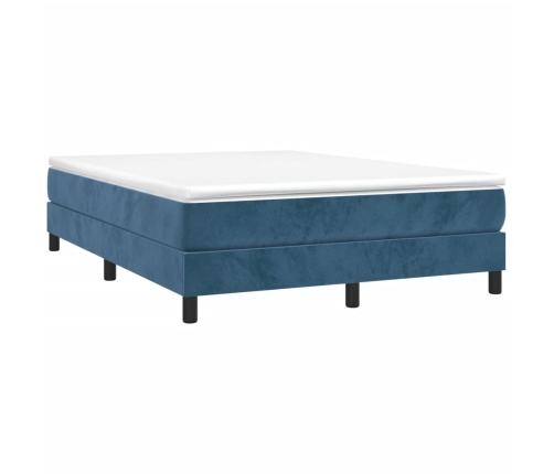 Cama box spring con colchón terciopelo azul oscuro 140x200 cm