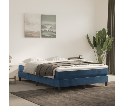 Cama box spring con colchón terciopelo azul oscuro 140x200 cm