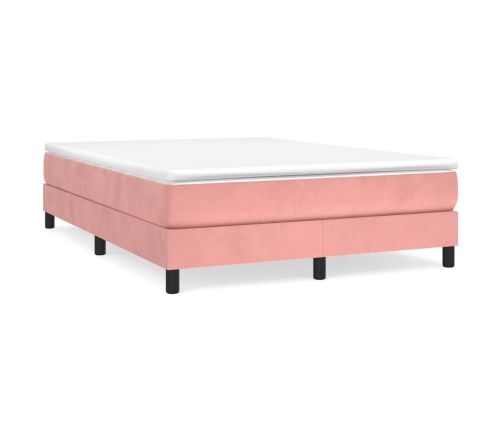 Cama box spring con colchón terciopelo rosa 140x200 cm