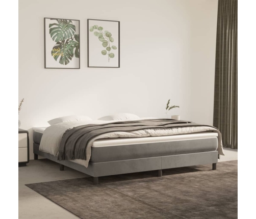 Cama box spring con colchón terciopelo gris claro 160x200 cm