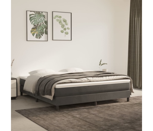 Cama box spring con colchón terciopelo gris oscuro 160x200 cm