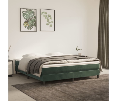 Cama box spring con colchón terciopelo verde oscuro 160x200 cm