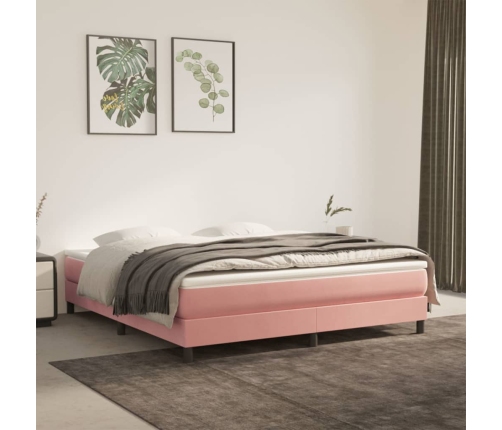 Cama box spring con colchón terciopelo rosa 160x200 cm