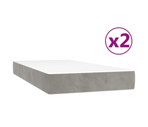 Cama box spring con colchón terciopelo gris claro 200x200 cm