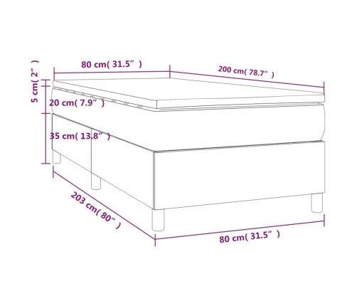 Cama box spring con colchón tela gris taupe 80x200 cm