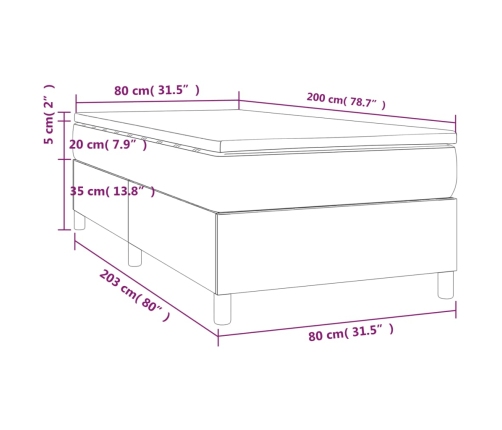 Cama box spring con colchón tela azul 80x200 cm