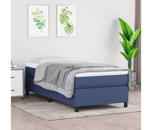 Cama box spring con colchón tela azul 80x200 cm