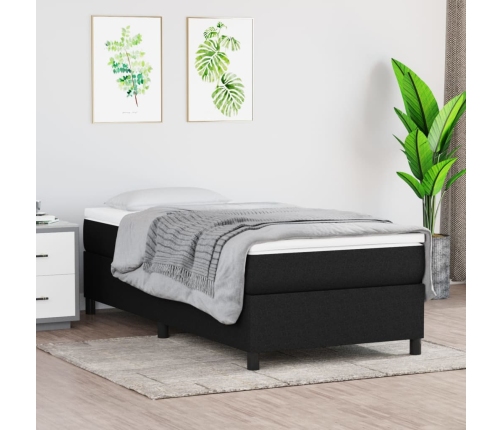 Cama box spring con colchón tela negro 90x190 cm