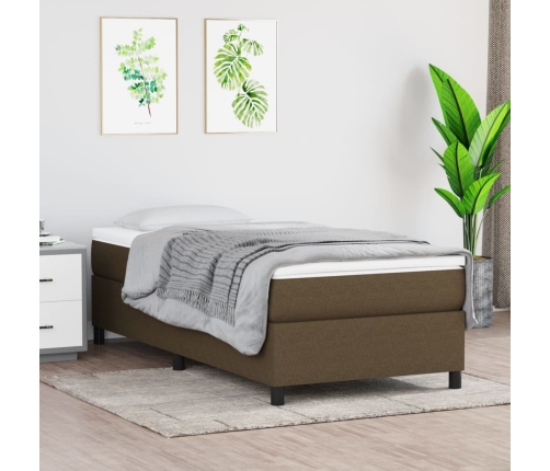 Cama box spring con colchón tela marrón oscuro 90x190 cm